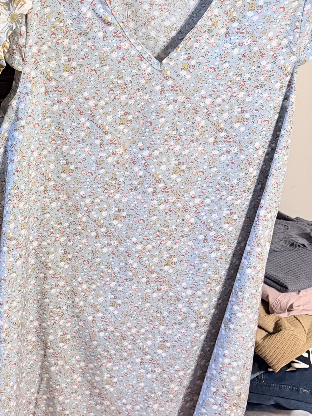 Light Blue Floral V-Neck Dress